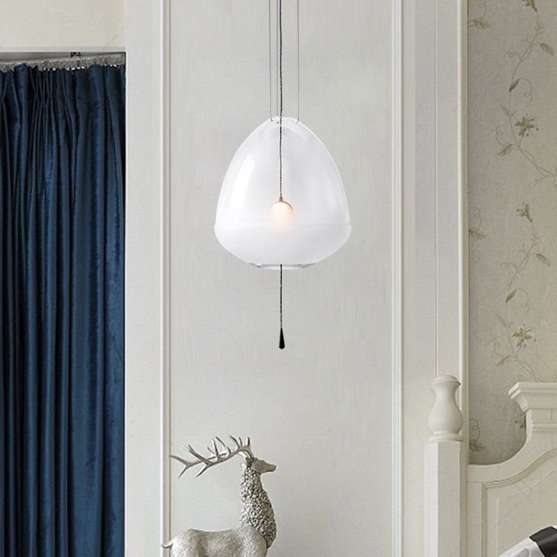 Elliptical Bedside Pendant Lighting Clear Frosted Glass 1-Head Simple Ceiling Suspension Lamp