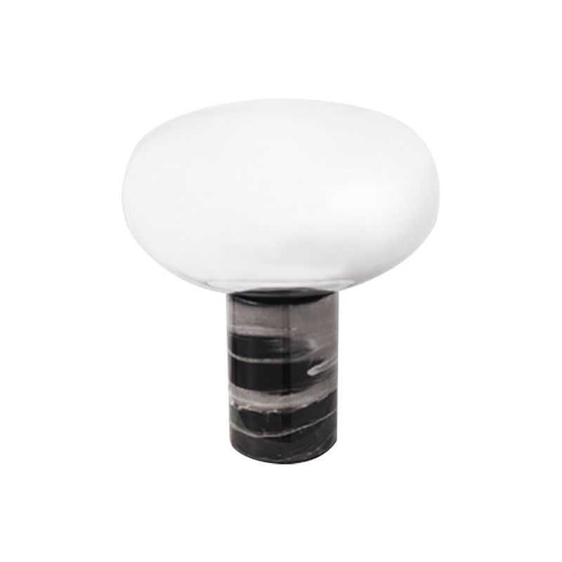 Ellipse Living Room Table Light White/Amber Glass Single Postmodern Night Lamp with Marble Pedestal in Black