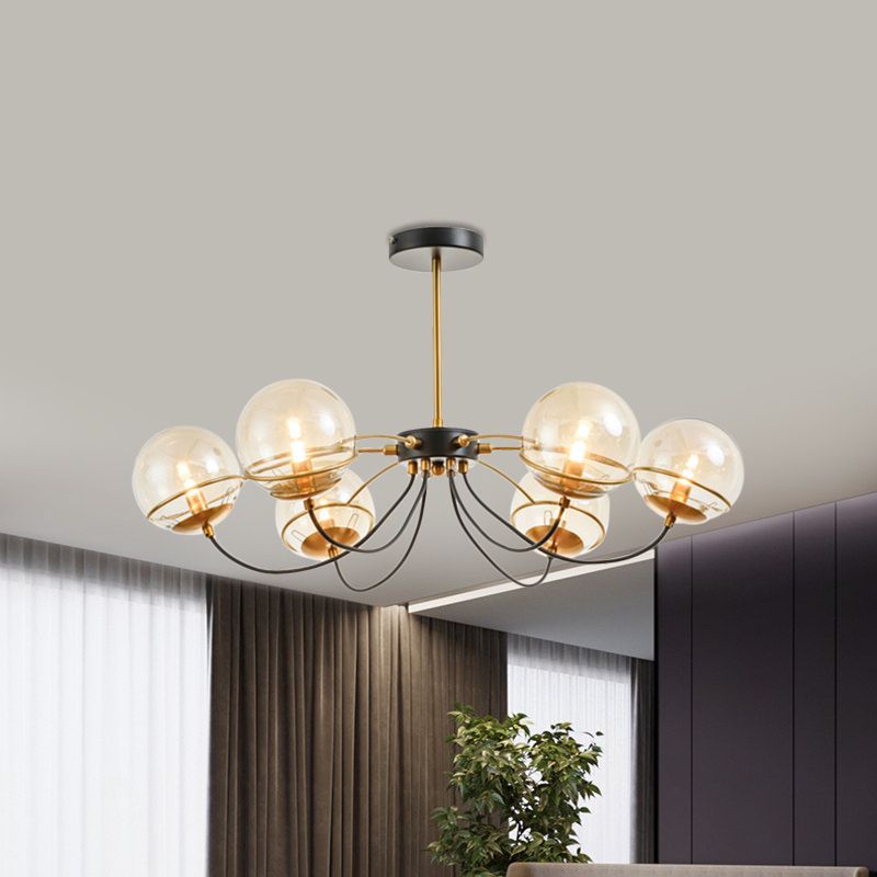 Black-Gold Ball Chandelier Light Fixture Vintage 6-Head Clear Glass Pendant Lighting, Warm/White Light