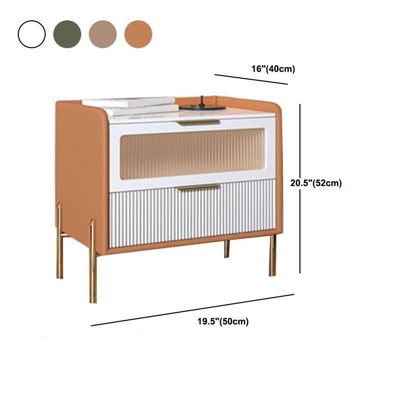 18.9"/20.5" Tall Glass/Stone Top Nightstand, Modern 1/2 - Drawer Nightstand