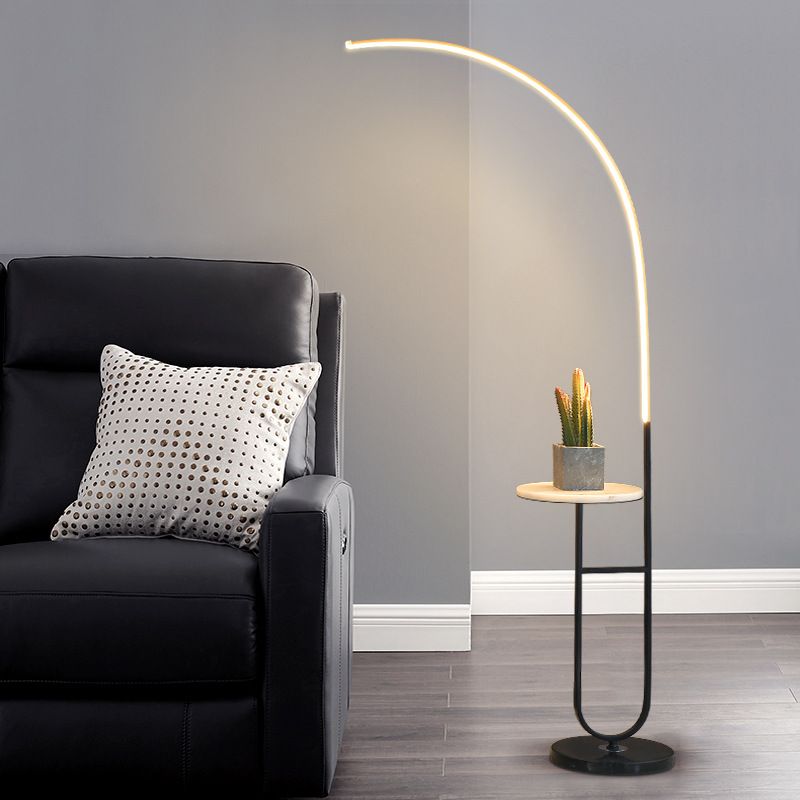 Black and Gold Curve Floor Lamp Modern Style Acrylic LED Standing Light with Tray