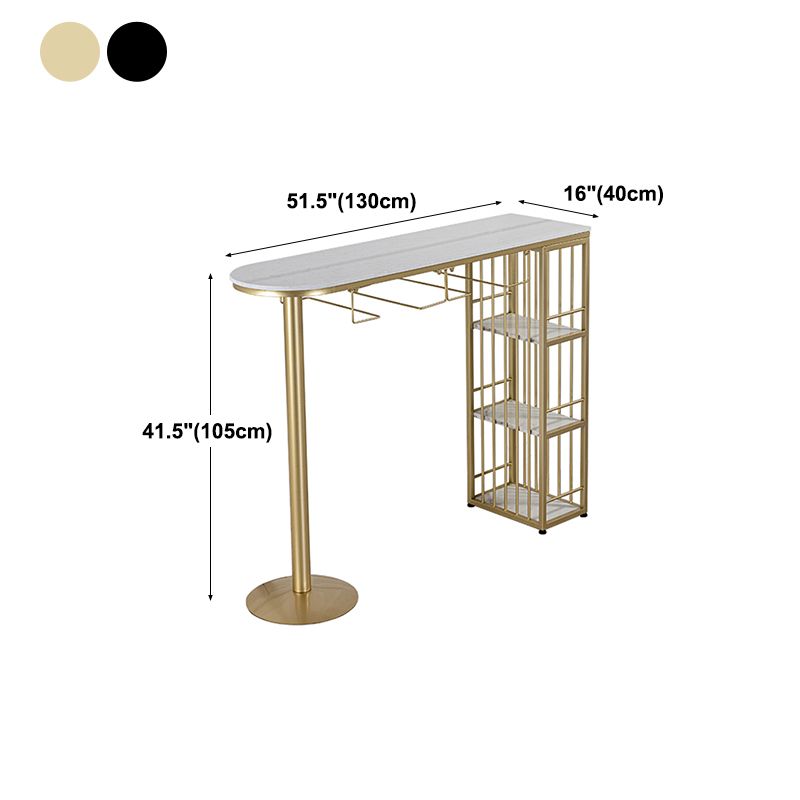 Glam Faux Marble Bistro Table Indoor Iron Double Pedestal Bar Dining Table with 3-Shelf