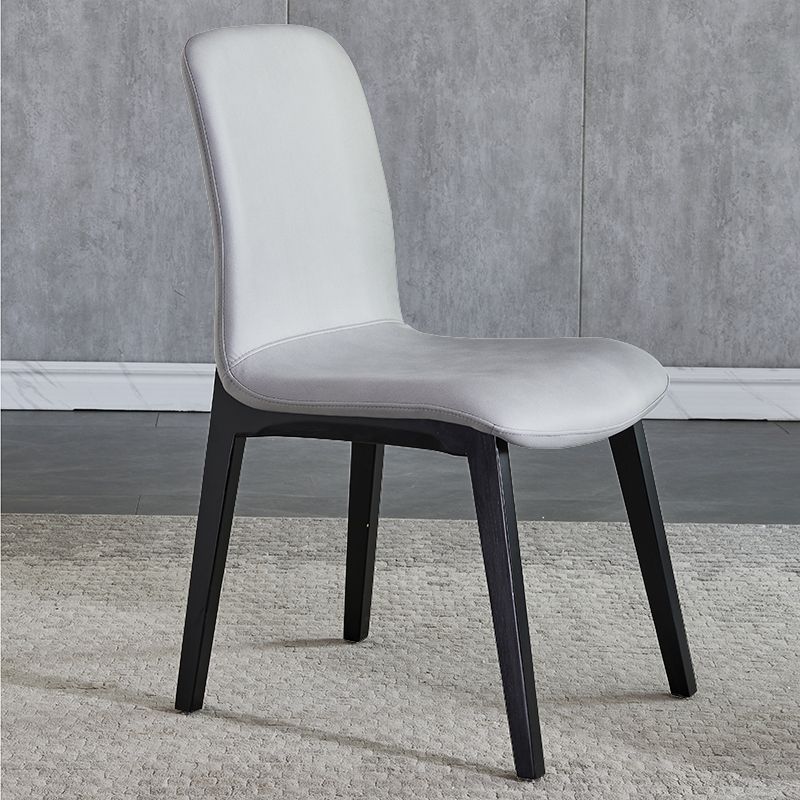 Minimalist Design PU Leather Dining Chairs Solid Back Chair with Wooden Legs