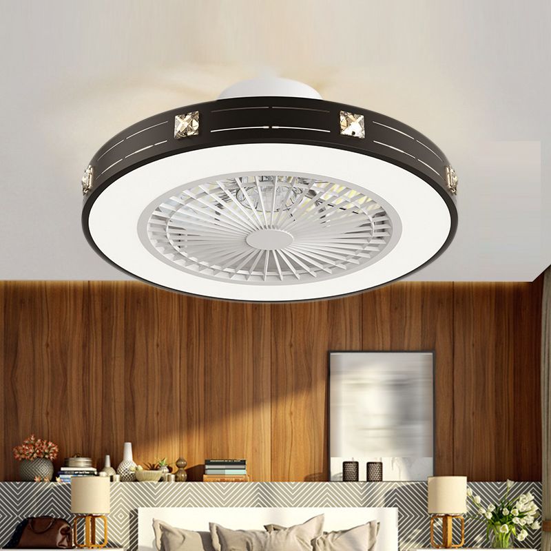 Circular Metal Ceiling Fan Modern 1 Light Ceiling Mount Fans Fixtures for Living Room