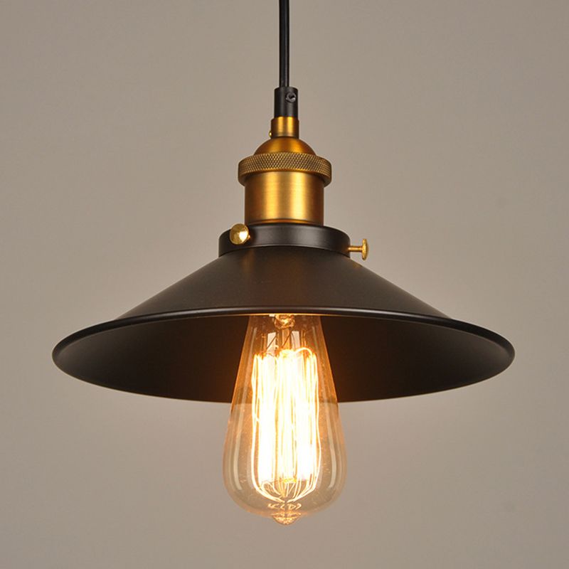 Metal Cone Shaped Hanging Lamp Industrial Style Warehouse Pendant Lighting in Black