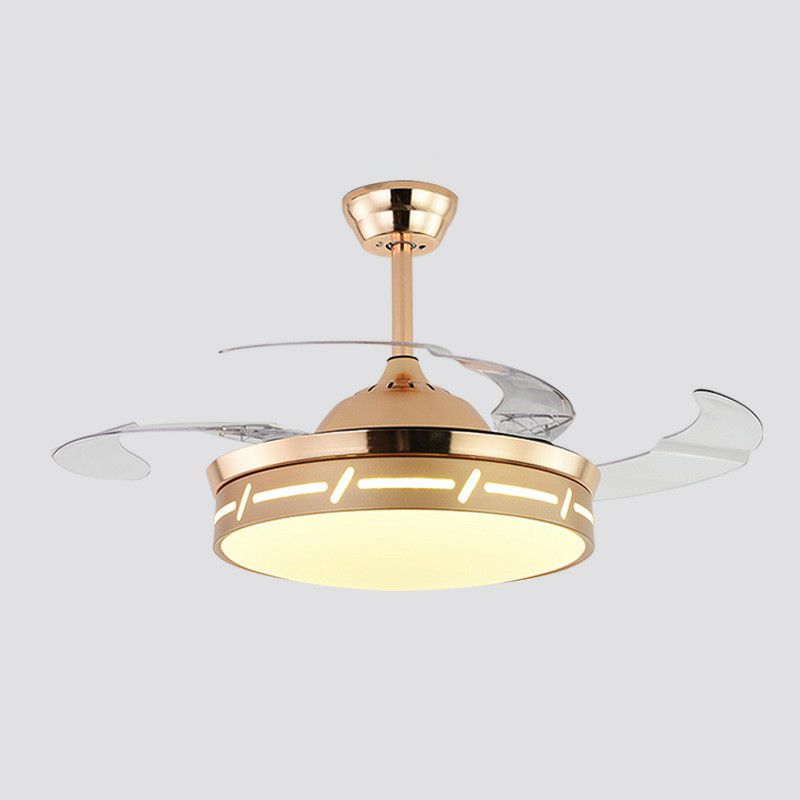 4 Blades LED Bedroom Semi Flush Contemporary 20" Wide Hanging Fan Light Fixture with Circle Acrylic Shade