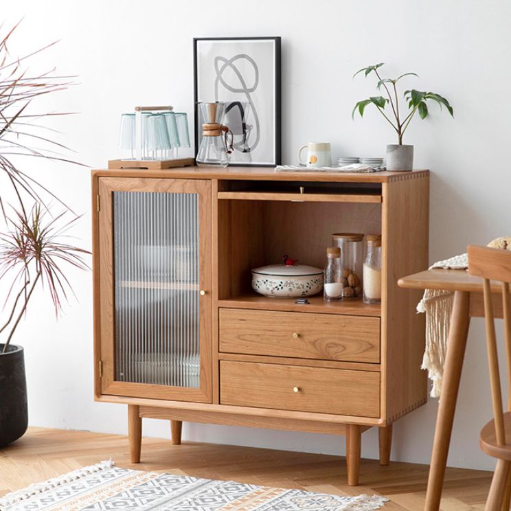 Contemporary Side Board Pine Sideboard Cabinet with Drawers for Dining Room