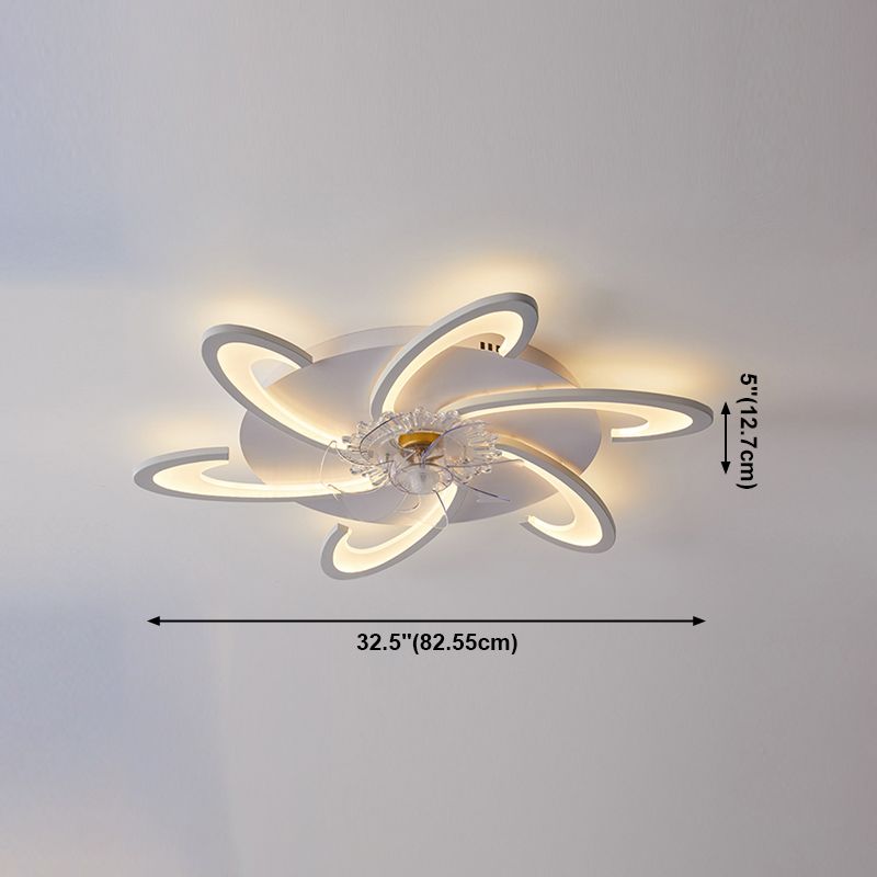 Nordic Metal Ceiling Fan Lamp Multi-Head Flush Mount Light Fixture with ABS Fan Blade