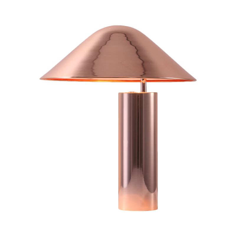 2 Bulbs Living Room Table Light Modern Rose Gold Nightstand Lamp with Conical Metal Shade