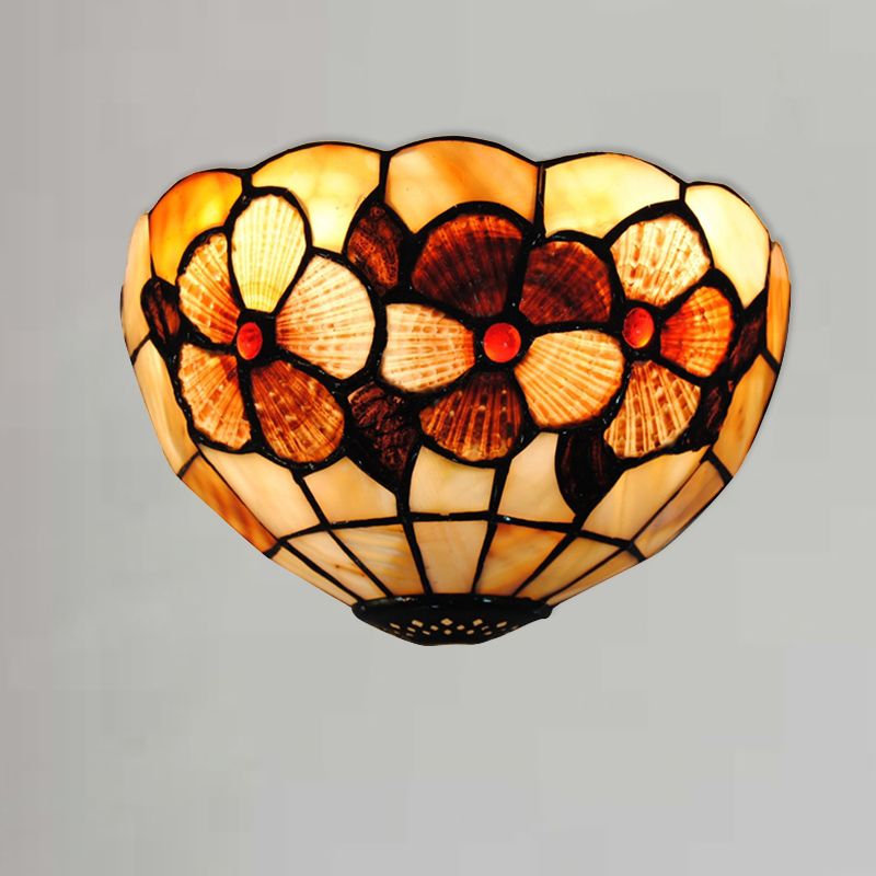 Shell Desert Rose Wall Light with Semicircle Shape Tiffany Style Wall Lamp in Beige for Hotel Restaurant