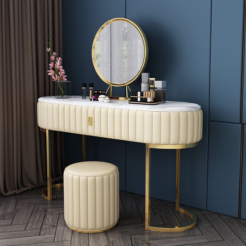 Marble Vanity Table with 1 Storage Drawer Glam Makeup Table for Bedroom