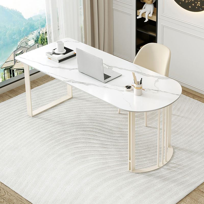 Contemporary Stone Writing Desk Bedroom Office Desk with White Legs