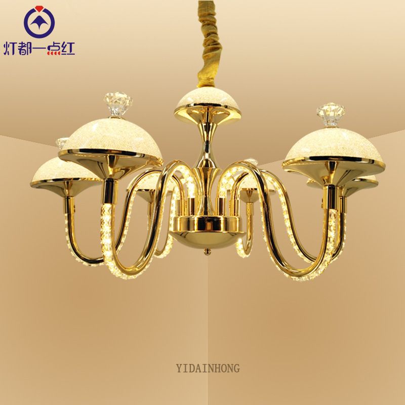 Bowl-Shaped K9 Crystal Pendant Chandelier Modernism LED Gold Hanging Light with Frosted Glass Shade