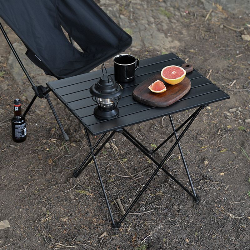 Metal Camping Table Contemporary Black Rectangle Foldable Table