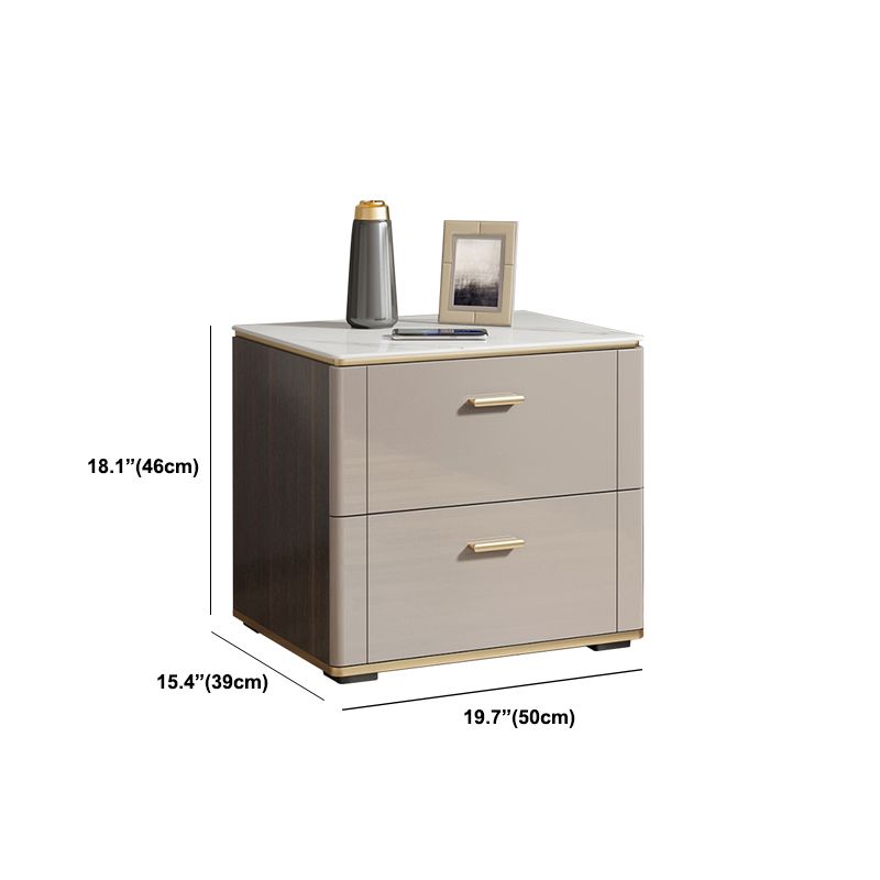 Glam Nightstand Stone Accent Table Nightstand with 2 Drawers