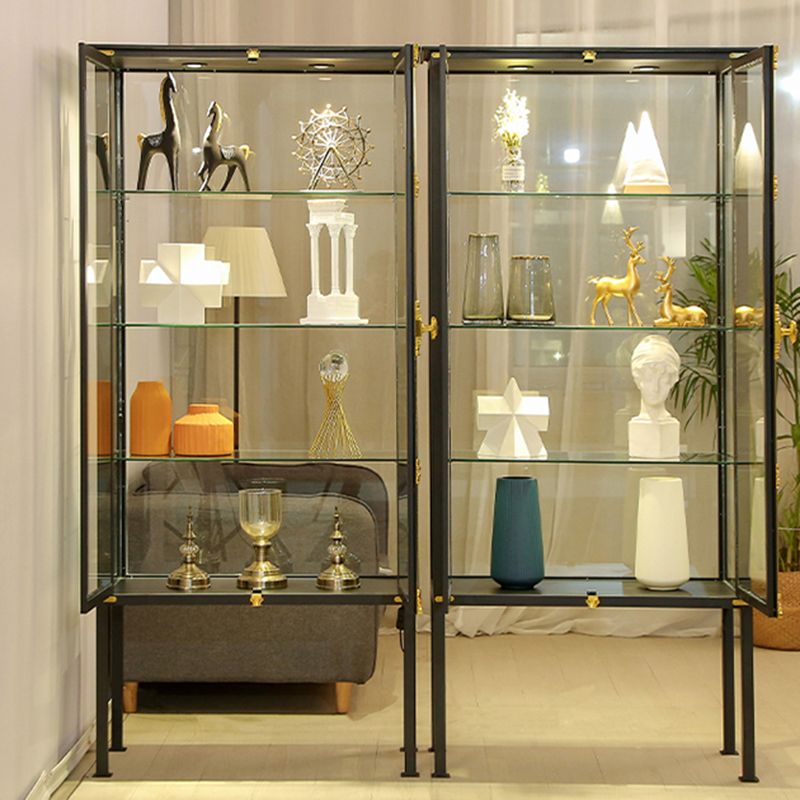 Contemporary Metal Curio Cabinet Glass Doors Hutch Cabinet with Lighting