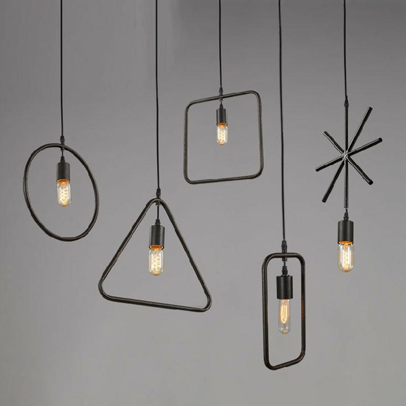 Single-Bulb Geometric Shaped Pendant Industrial Style Metal Suspension Light for Dining Room