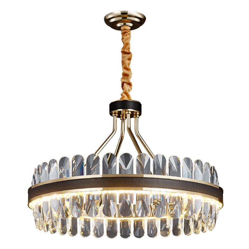 Minimalist Circular LED Chandelier Crystal Living Room Ceiling Pendant Light in Black-Gold