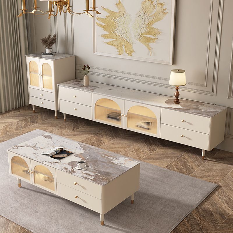 Contemporary Media Console Stone TV Media Console with Drawers