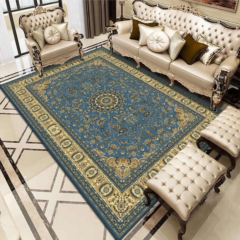 Antique Indoor Rug Traditional Floral Print Polyester Rug Stain Resistant Carpet for Living Room