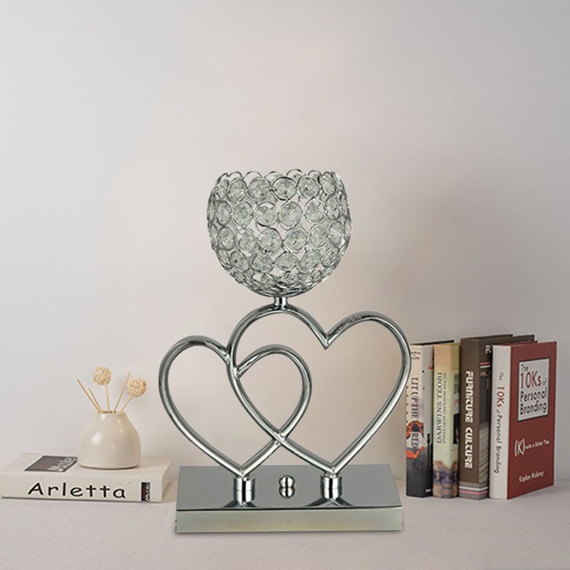 Modern Heart and Dome Table Lamp LED Crystal Table Light for Study Room in Chrome