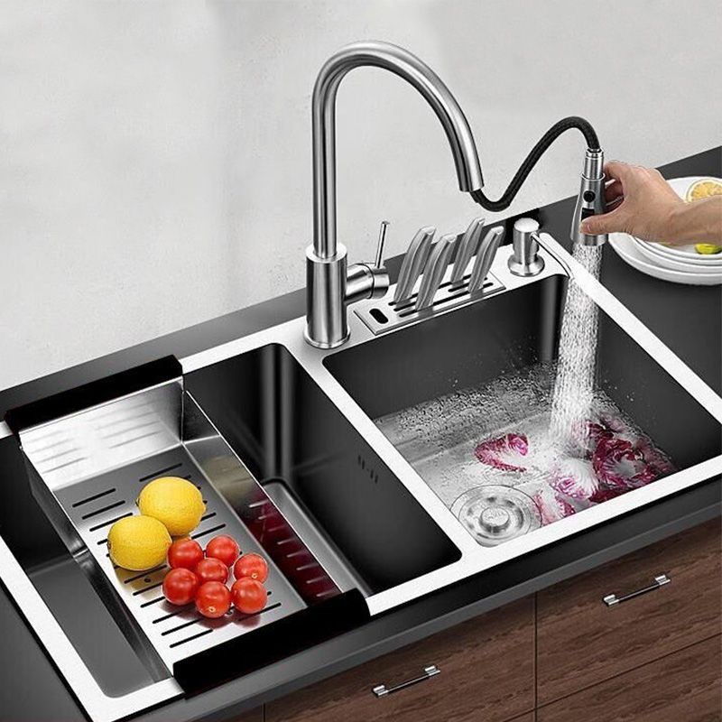 Modern Style Kitchen Double Sink Soundproof Detail Kitchen Sink with Basket Strainer