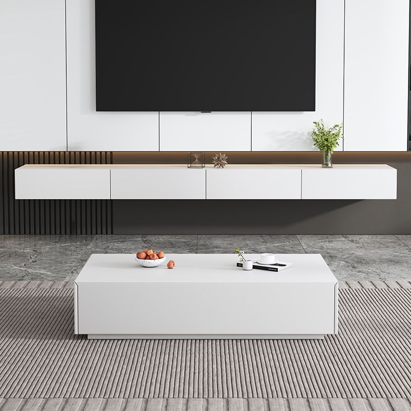 Floating TV Stand in White Contemporary TV Stand for Living Room