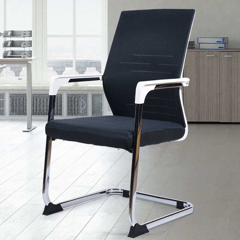 Modern Office Chair No Wheels Fixed Arms Lumbar Support Desk Chair