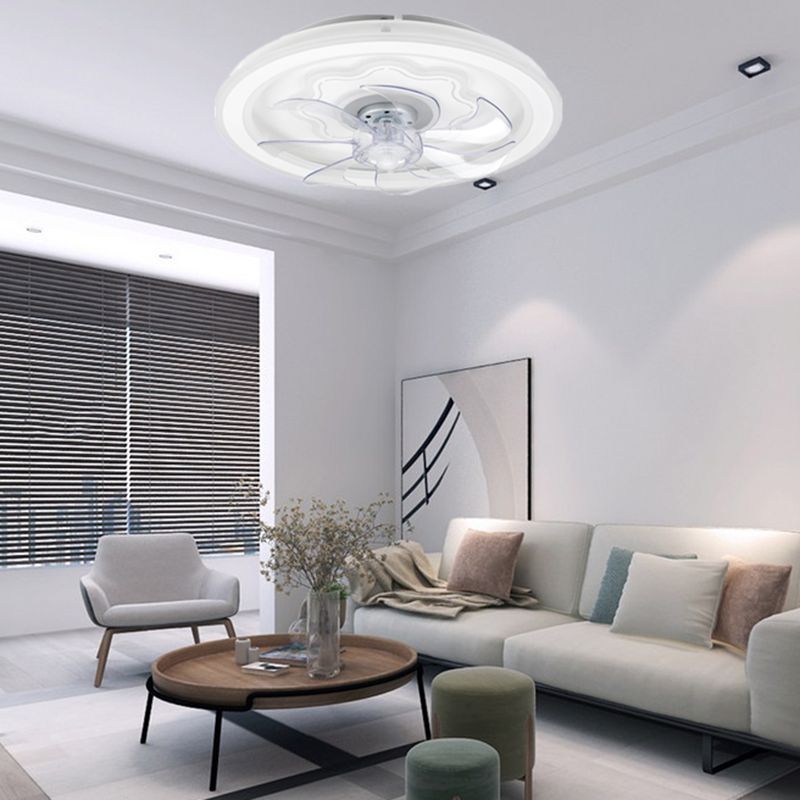 7-Blade White Ceiling Fan Modern Metallic Fan with Light for Foyer