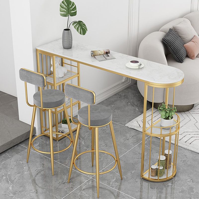 Contemporary Style Bar Table Stone Double pedestal Bistro Bar Desk with Storage