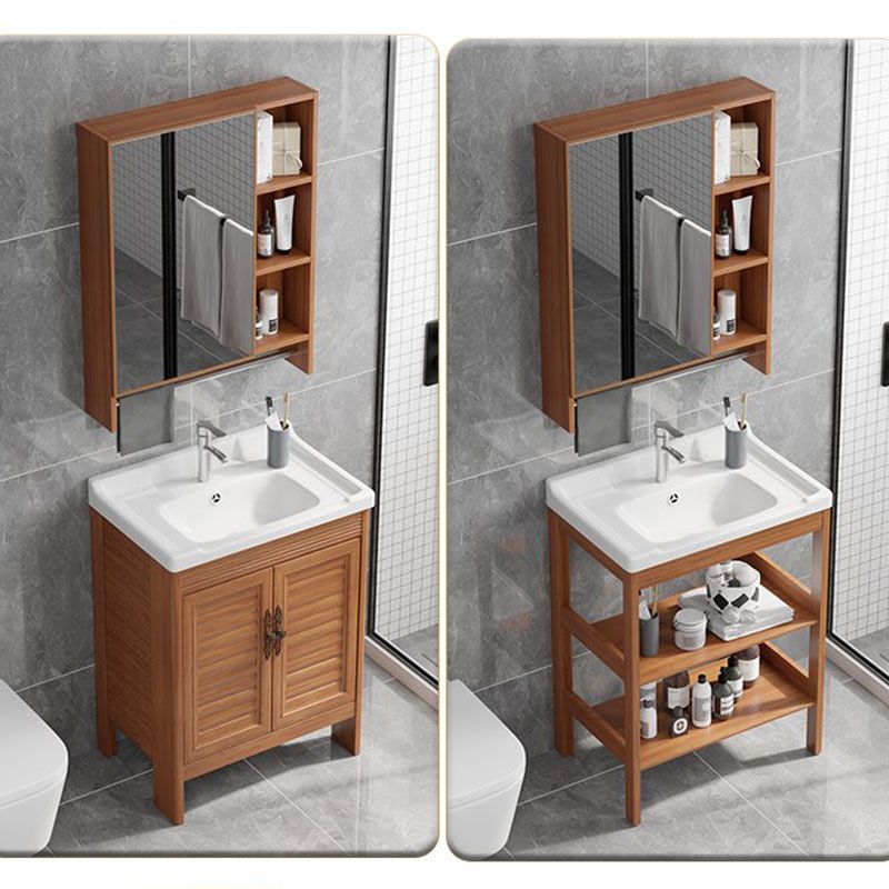 Rectangle Vanity Set Metal Frame Mirror Freestanding 2 Doors Single Sink Bath Vanity