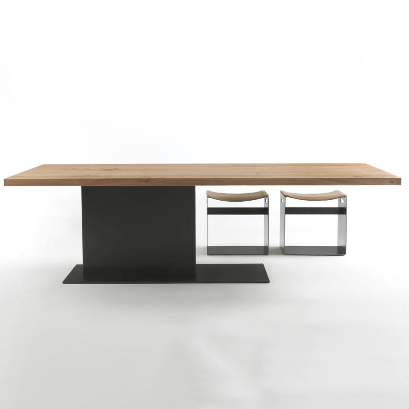 Modern Solid Wood Kitchen Dining Table Rectangle Standard Dining Table with Pedestal Base