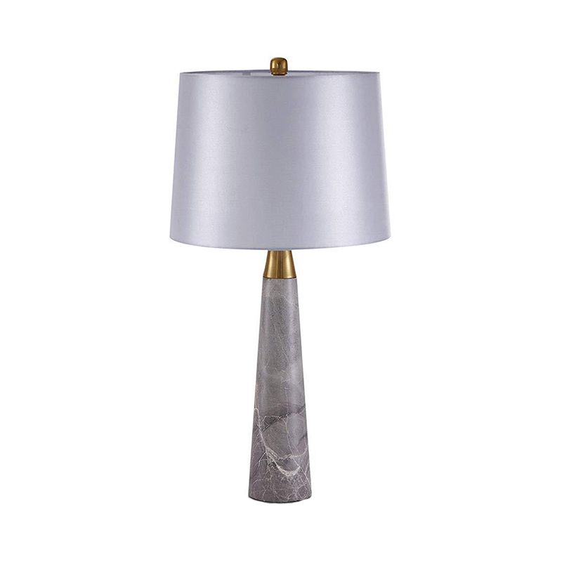 Shaded Nightstand Lamp Modern Fabric 1 Head White Task Lighting with Cone Grey Marble Base