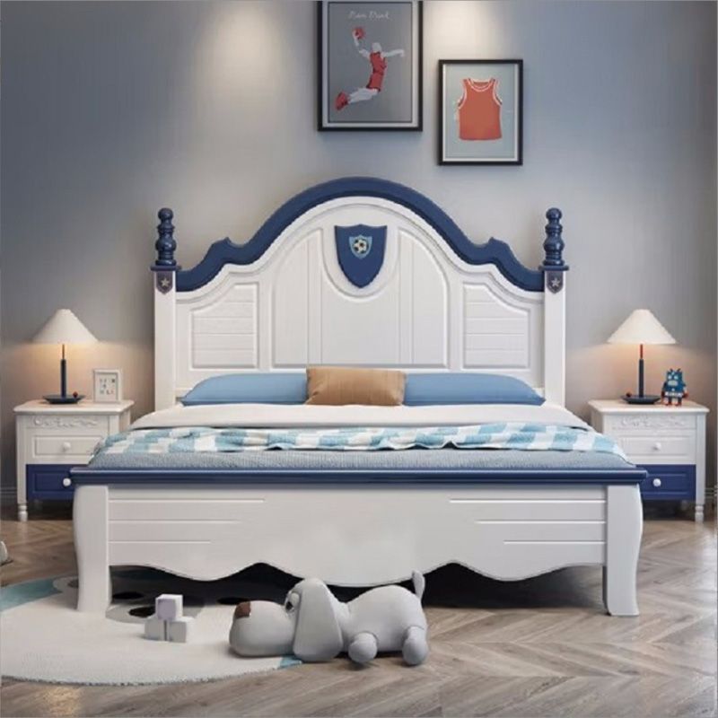 Contemporary Solid Wood Kids Bed Sports Panel Headboard White Storage Standard Bed