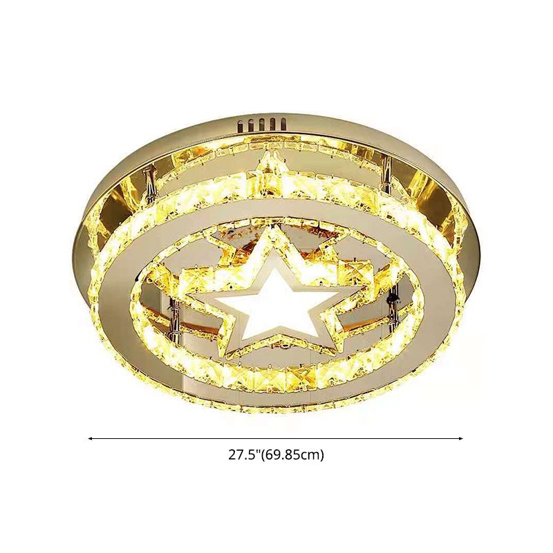 Crystal Ring and Star Flush Mount Modernism Stainless Steel LED Ceiling Light for Bedroom