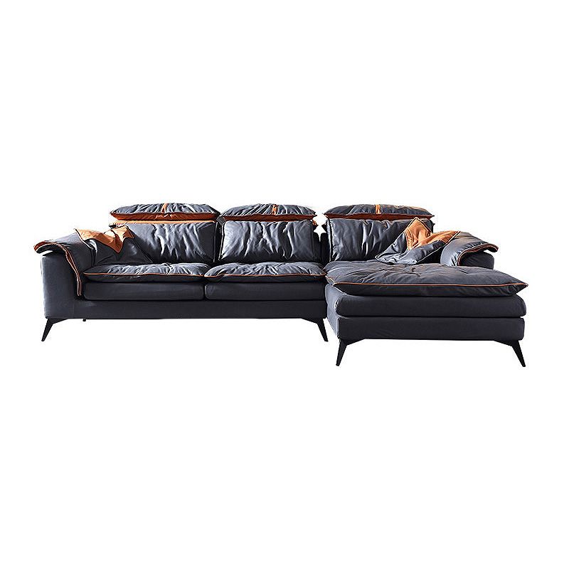 Pillow Top Arm Sectionals 26.22"High Faux Leather Cushion Back Sofa, Black