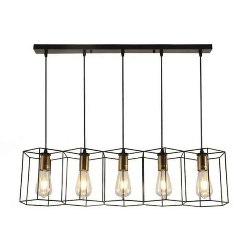 Geometric Dining Room Hanging Lamp Loft Style Metal Black Pendant Light Fixture