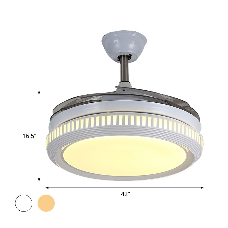 LED Acrylic Semi Flush Light Contemporary White /Gold Round Dining Room Hanging Fan Lamp with 4 Clear Blades, 42" W