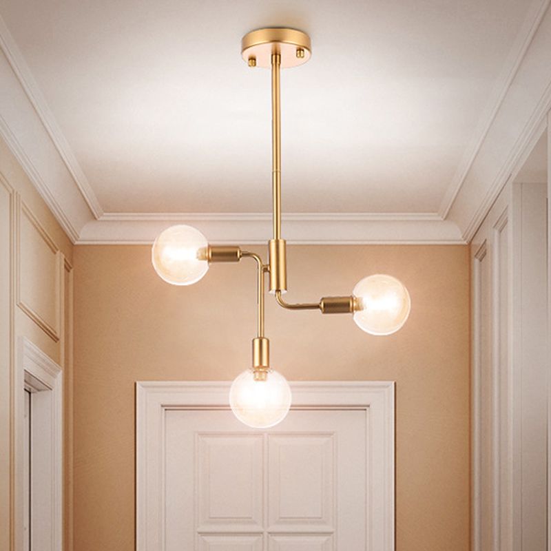 Molecular Semi Flush Lighting Simple Cognac Glass 3 Lights Corridor Semi Flush Ceiling Light in Gold