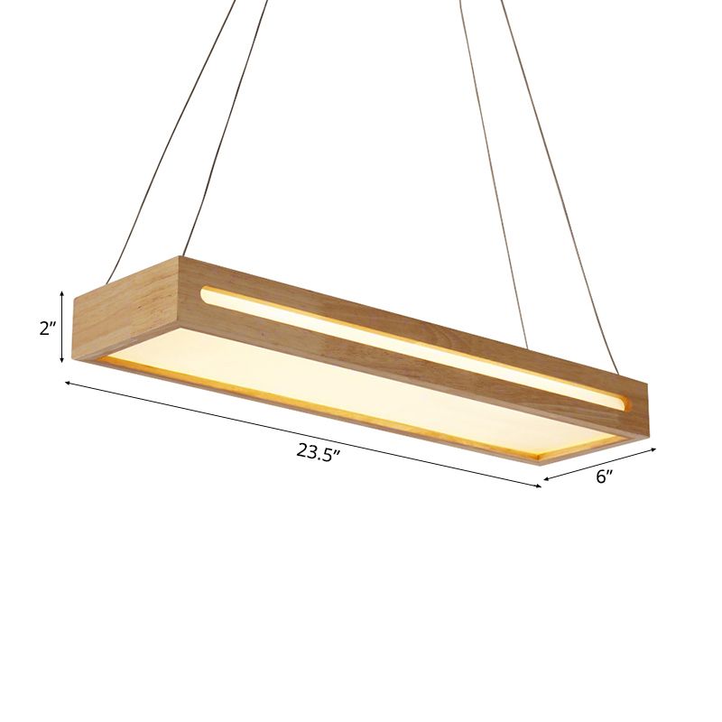 23.5" W Box LED Pendant Light Modern Wooden 1-Light Beige Ceiling Lamp with Diffuser in Warm/White/Natural Light