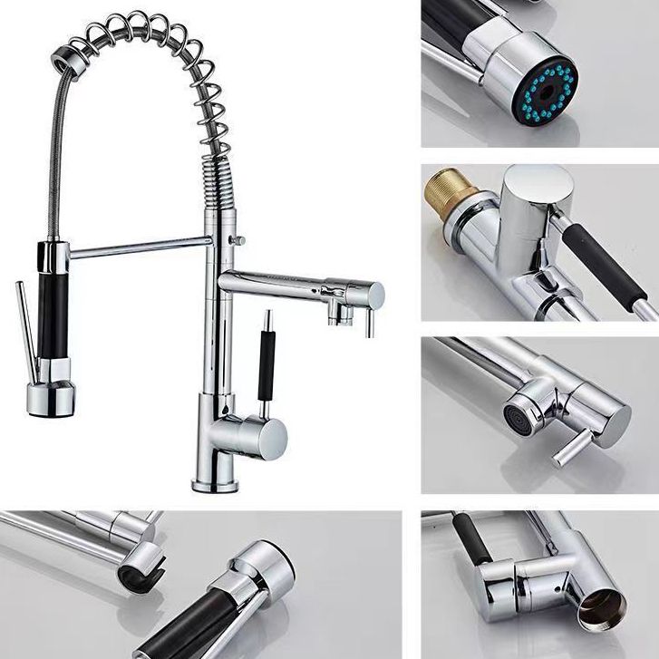 Modern Farmhouse Spring Spout Kitchen Sink Faucet Swivel Spout with Pull Down Sprayer