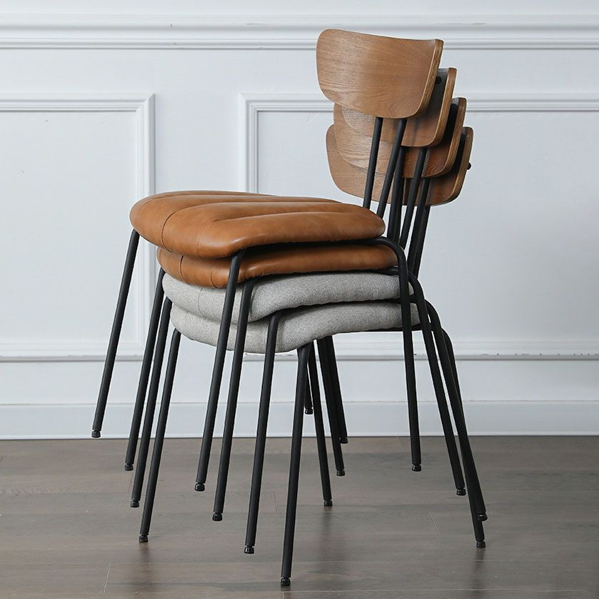 Contemporary Leather Dining Chair Open Back Dining Side Furniture with Steel Legs