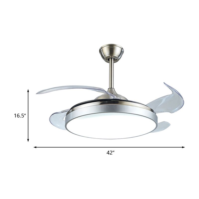 Contemporary Circular Semi Flush Light LED 42" W Acrylic Ceiling Fan Lighting in Silver with 4 Clear Blades, Remote/Wall Control/Frequency Conversion