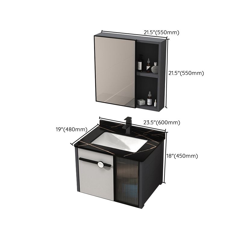 Metal Base Modern Bathroom Vanity Single Rectangular Wall Mount Vanity Set