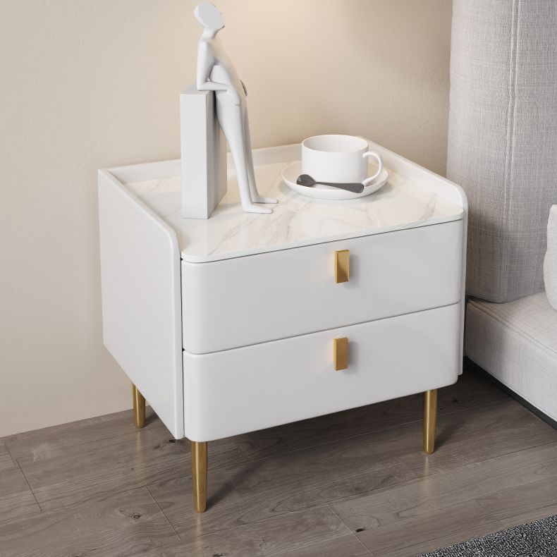 Glam Accent Table Nightstand Faux Marble and Solid Wood Nightstand with Legs