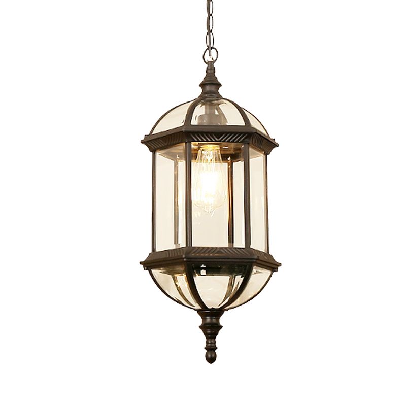 Black/Gold 1 Light Pendant Lamp Country Clear Glass Birdcage Suspended Lighting Fixture for Corridor