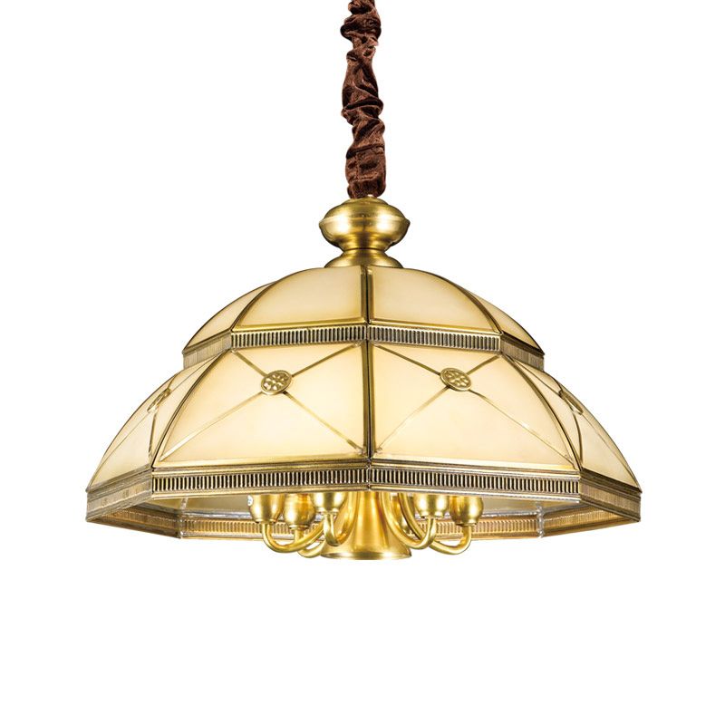 Tazón de araña colgante de oro de vidrio esmerilado 7 luces colonialismo de colonialismo colgante de techo para cocina