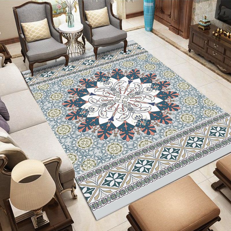 Moroccan Tribal Print Rug Multicolor Indoor Carpet Polyester Anti-Slip Backing Rug for Home Decor