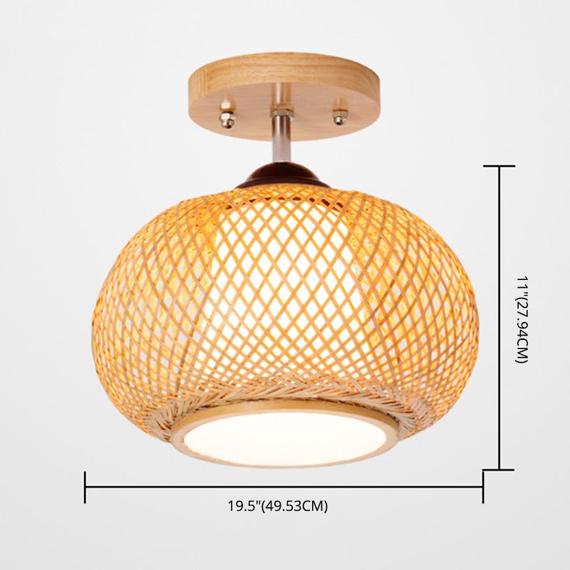 Sphere Semi Flush Mount Light Modern Rattan Ceiling Mount Chandelier for Bedroom