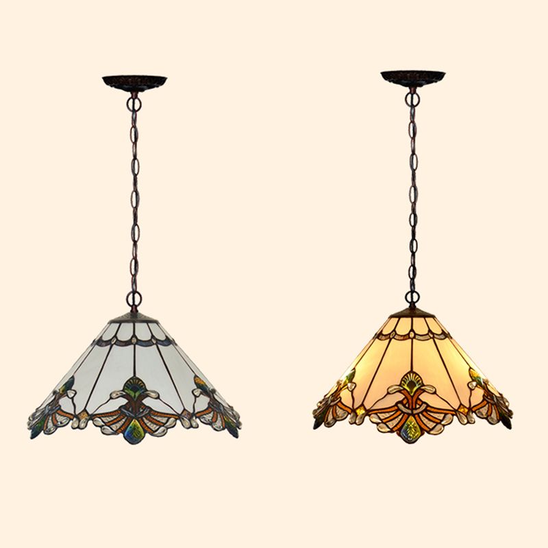 Tiffany-Style Conical Hanging Ceiling Light Stained Glass Suspended Lighting Fixture